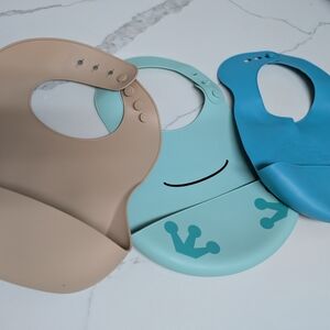 Silicone Baby Bib Set - Tan, Aqua, Blue